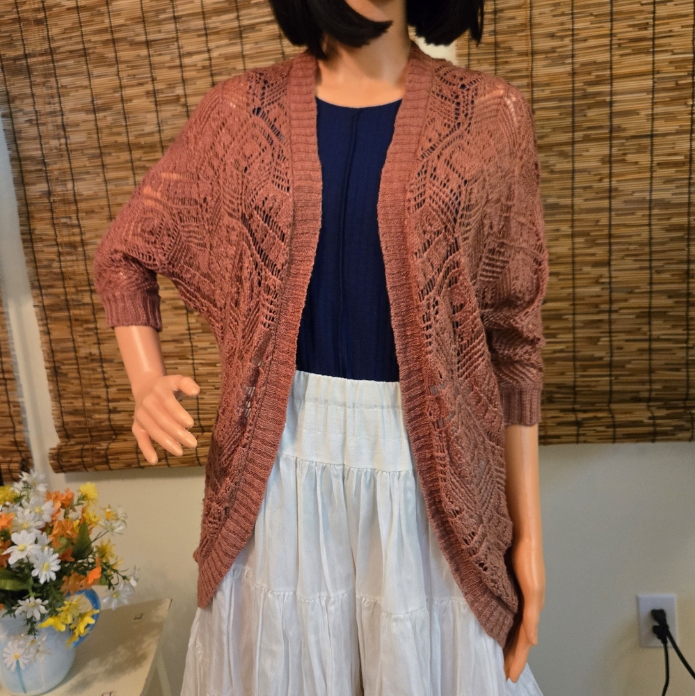 Pink Republic Rust Open Front Cardigan Knit Crochet